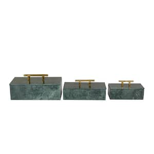 Rectangle Marble Box with Gold Bar Handles (Set of 3)