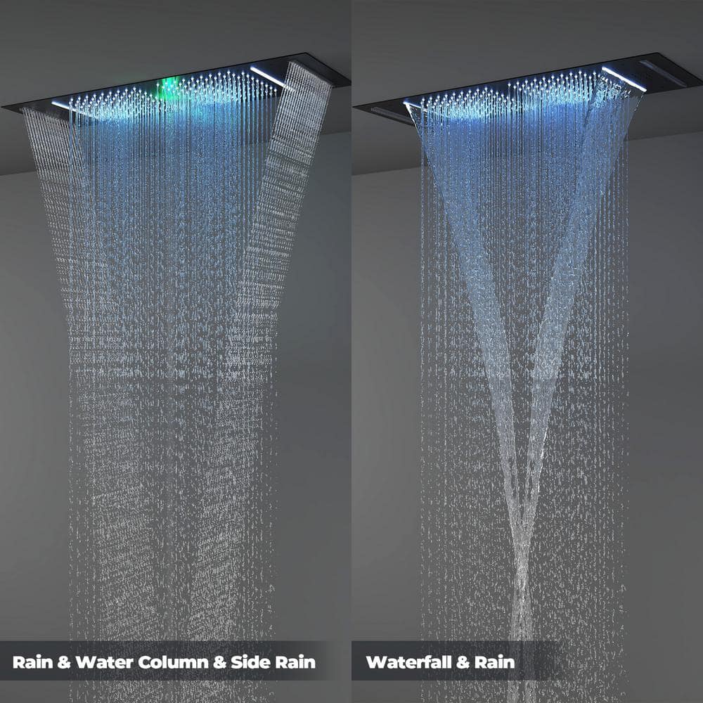 Matte Black Stainless Steel LED Bluetooth Music Rainfall Shower System