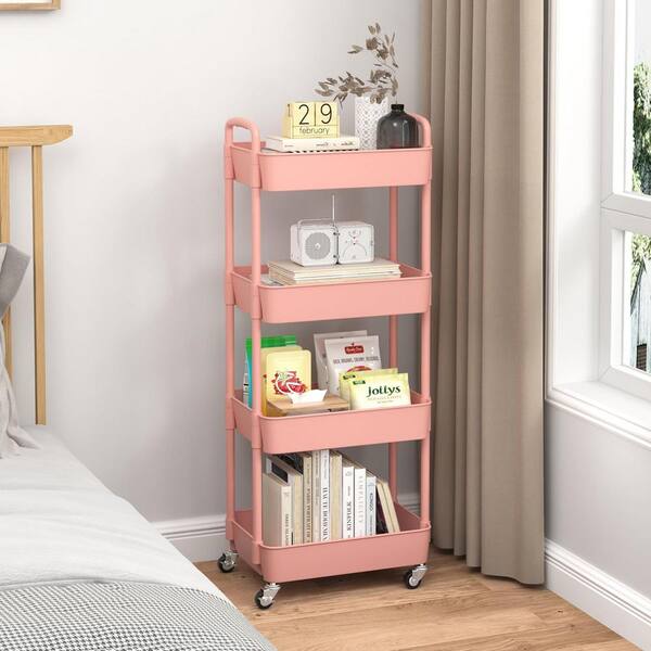 4-Tier Plastic -Wheeled Storage Utility Cart in Pink ZCart009