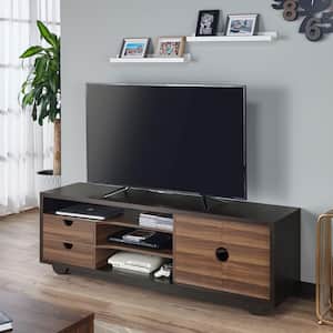 Evo 63 in. Wenge Particle Board TV Stand with 2-Drawer Fits TVs Up to 70 in. with Storage Doors