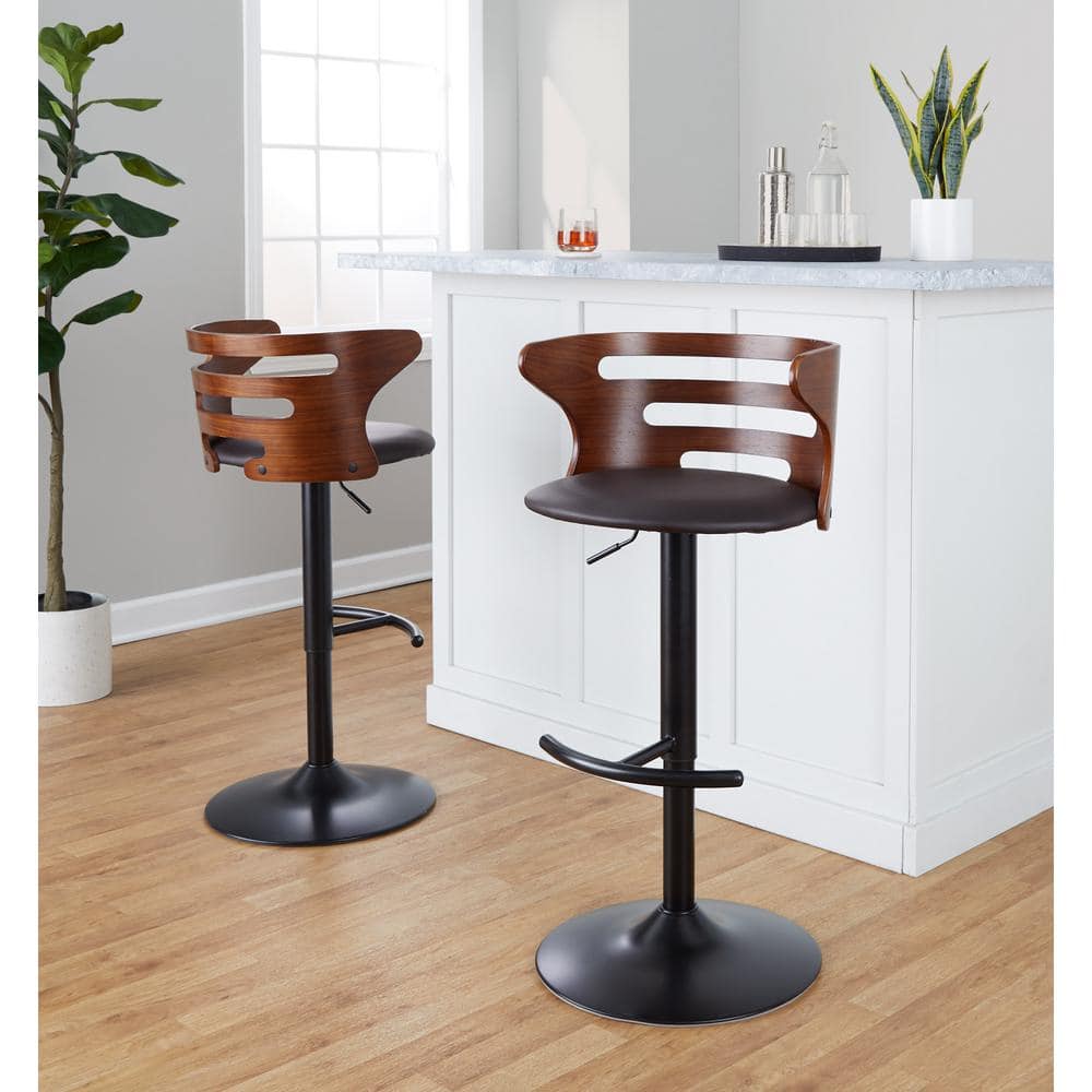 Cosi Adjustable Black Metal and Walnut Wood Swivel Barstool
