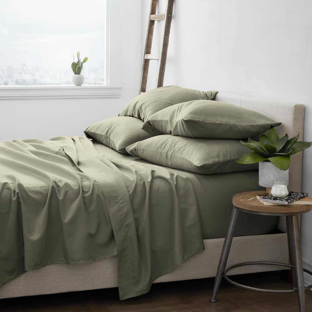 Sage Solid California King Microfiber Bed Sheet Set
