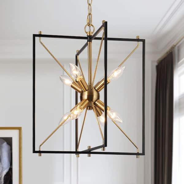 Zevni 8-Light Black Modern Kitchen Island Chandelier, Sputnik Brass Hanging Pendant Light Caged Hanging Light