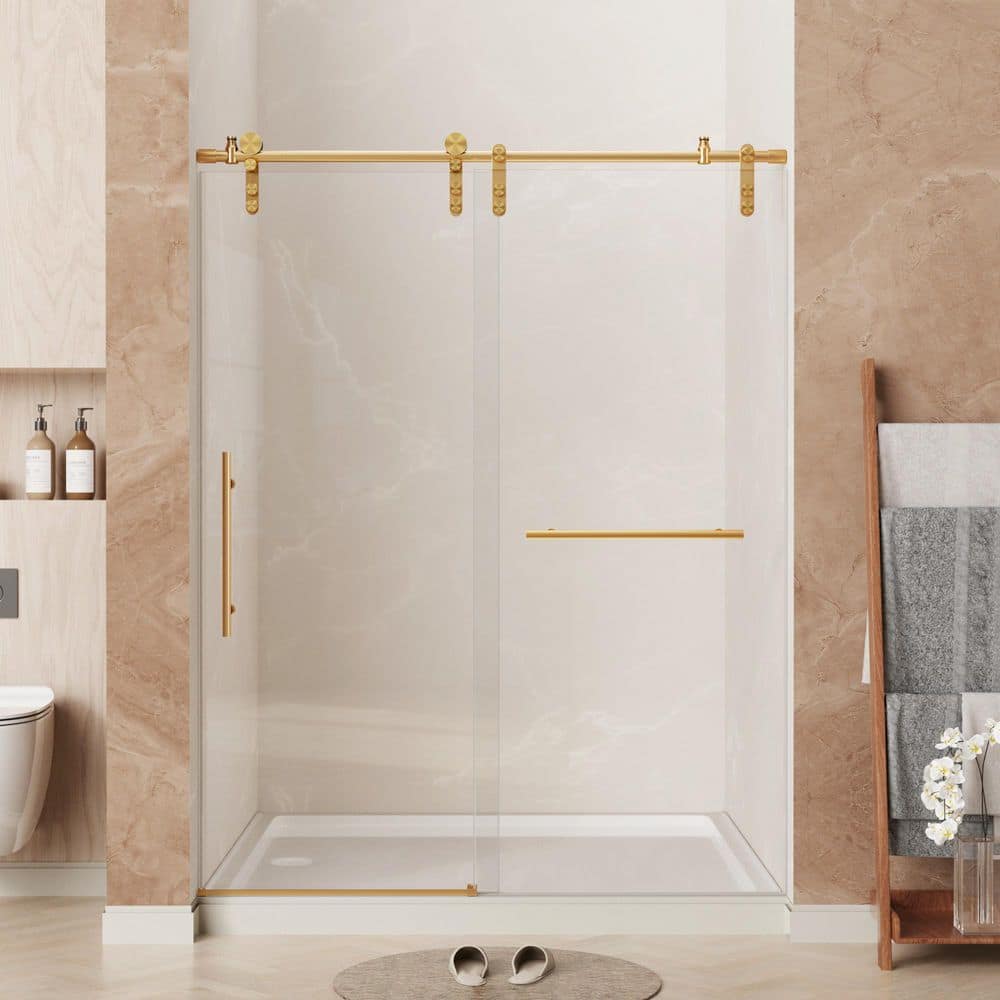 56-60 in. W x 76 in. H Sliding Frameless Shower Door in Brushed Gold with 5/16 in. Clear Tempered Glass price history on PriceWatchPro
