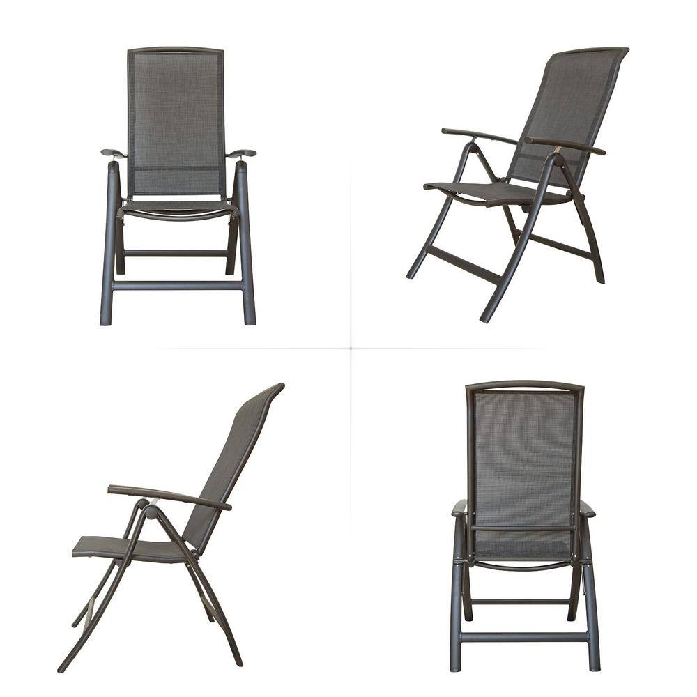 Gray Aluminum Frame Reclining Outdoor Dining Armchairs Set of 2