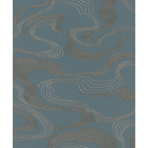 Unbranded Kumano Collection Blue Abstract Flow Design Pearlescent Finish Non-pasted Vinyl on Non-woven Wallpaper Sample