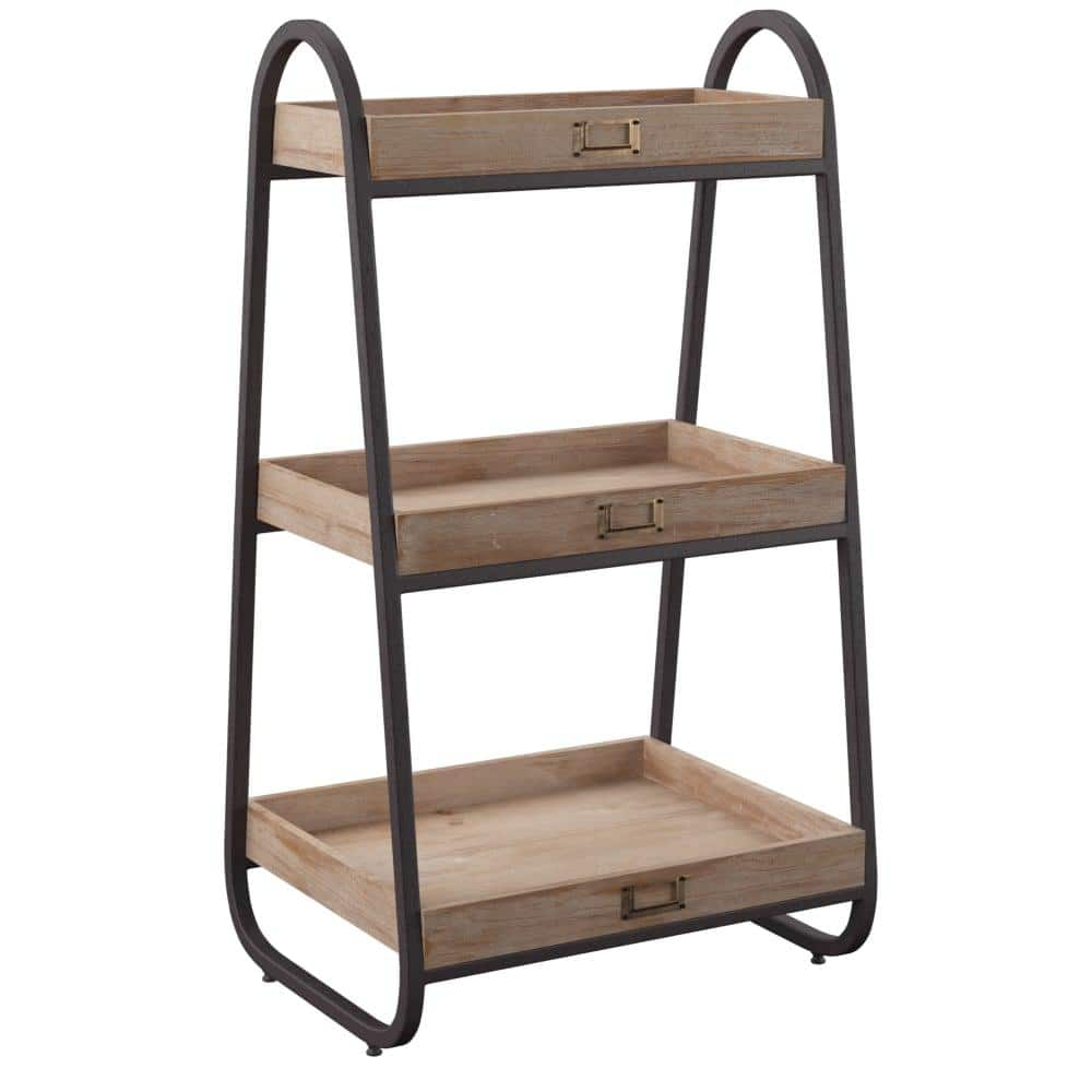 32.5 Farmhouse Wood And Metal 3 Tiered Storage Stand Brown - Linon : Target