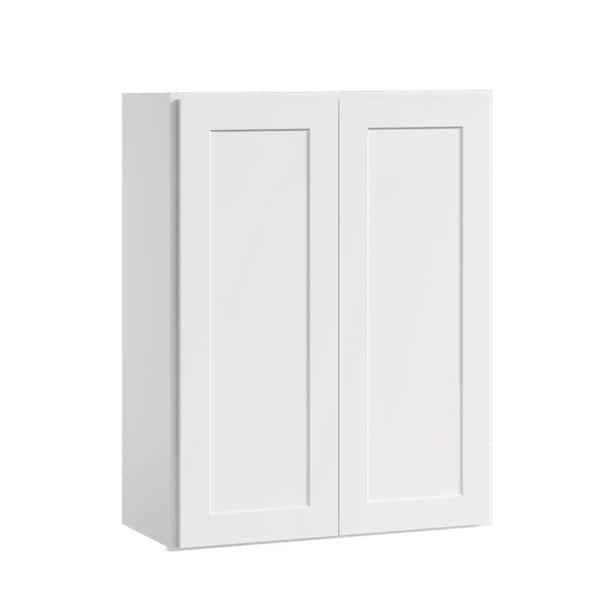 27 in. W x 12 in D x 36 in. H in. Shaker White Plywood Ready to Assemble Kitchen Wall Cabinet with Doors and Shelves