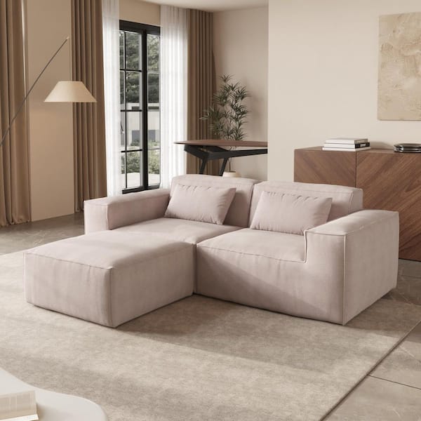 87 in. Square Arm Fabric Memory Foam L-shaped 2-Seater Modular Sectional Sofa with Ottoman in Brown No Assembly Required