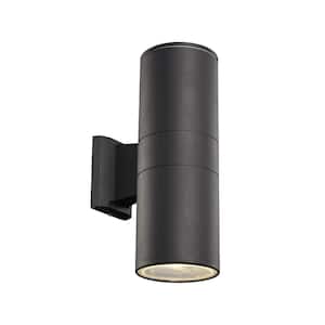 Compact 10 in. Black Integrated LED Cylinder Outdoor Wall Light Fixture with Clear Glass