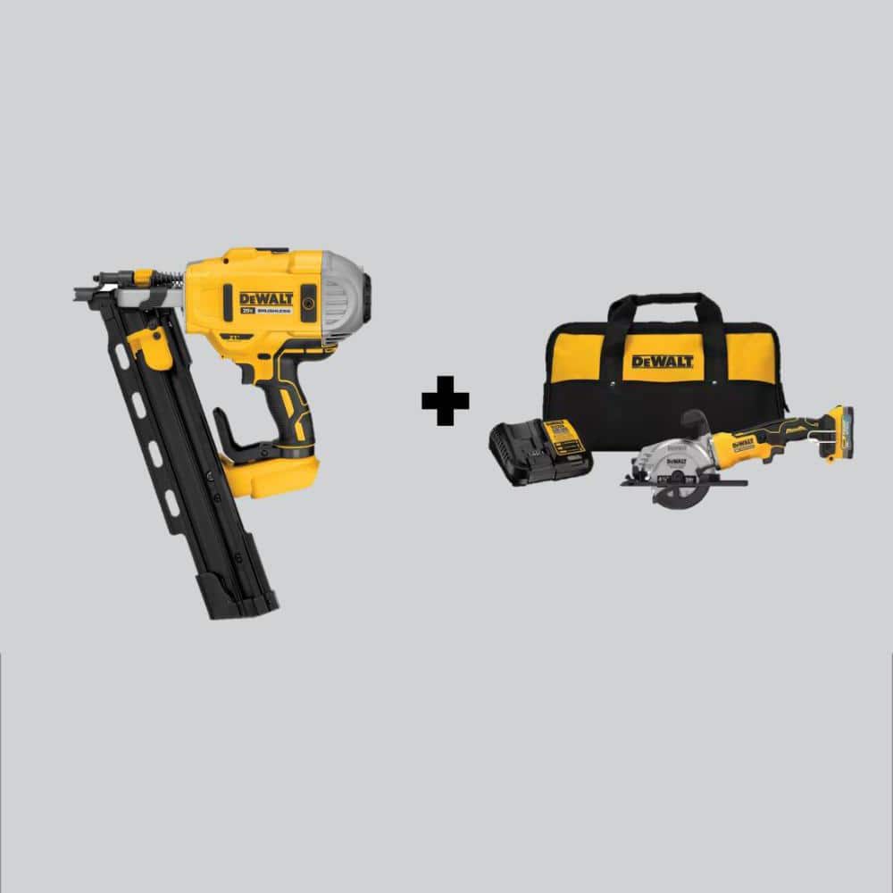 DEWALT 20V MAX XR Lithium-Ion Cordless Brushless 2-Speed 21-Degree Plastic Collated Framing Nailer & 4-1/2 in. Circular Saw Kit -  DCN21PLBW571