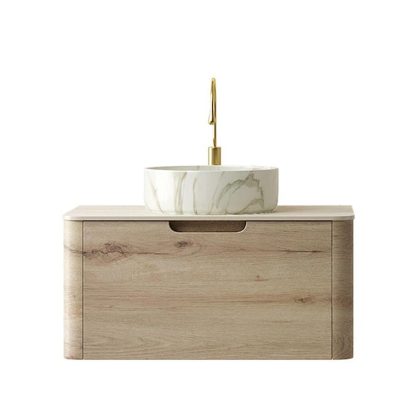 30 in. Wall-Mounted White Oak Bath Vanity with White Oak Sintered Stone Top Assembled