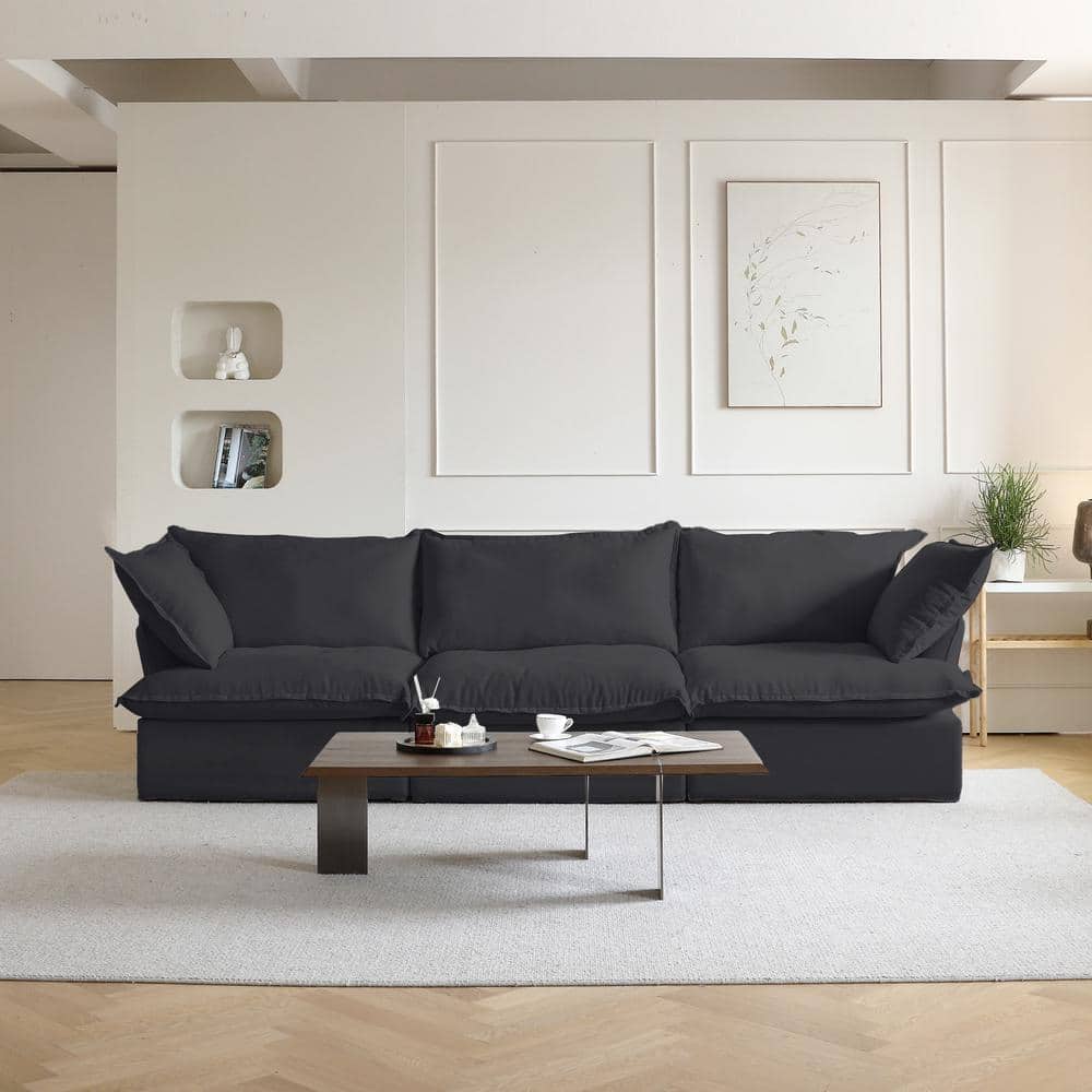 122 in. Flared Arm 4-Piece Velvet Modular Sectional Sofa in Black