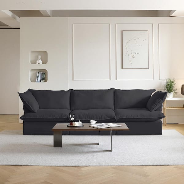 122 in. Flared Arm 4-Piece Velvet Modular Sectional Sofa in Black