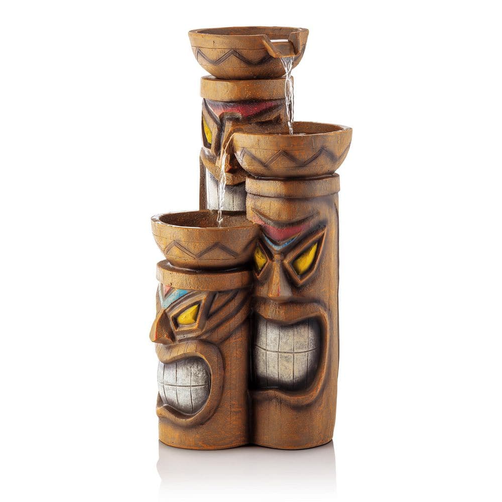 29 in. Tall Outdoor Tiered Polynesian-Inspired Triple Tiki Fountain with LED Light price history on PriceWatchPro