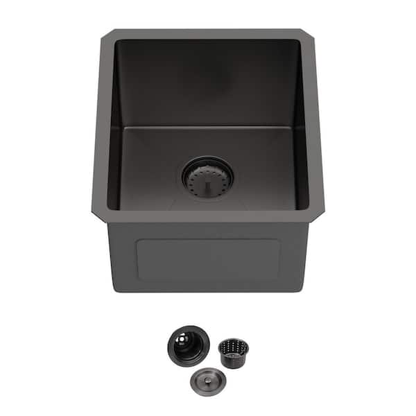 Logmey 15 in. Undermount Sink Single Bowl 16-Gauge Black Brushed Stainless Steel Kitchen Sink