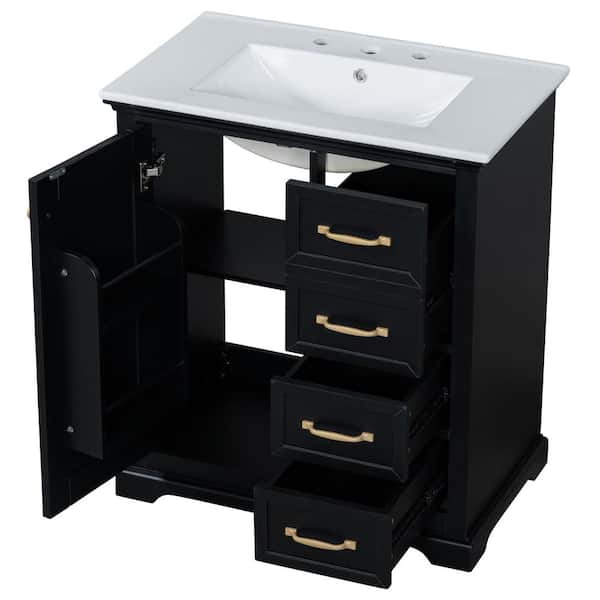 30 in. W x 18.3 in. D x 34 in. H Bathroom Black Linen Cabinet