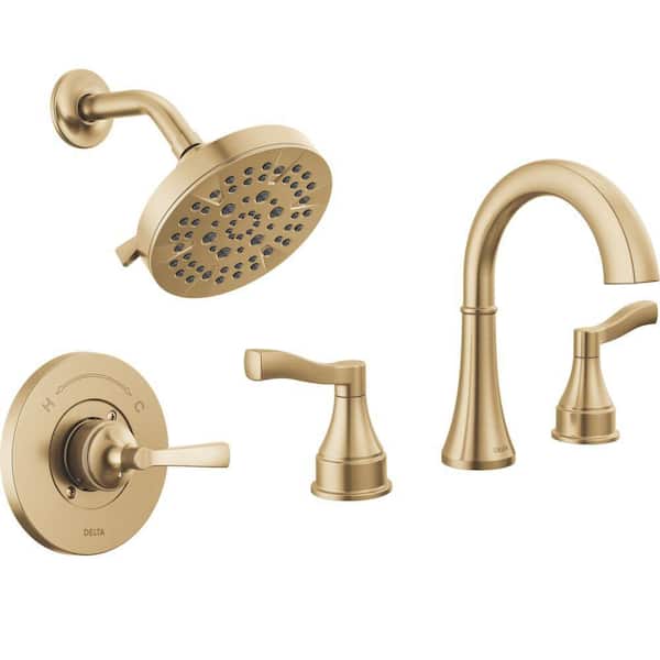 Faryn Gold 8 in. Widespread 2-Handle Bathroom Sink Faucet Bundle Shower Trim and Rough-In in Champagne Bronze