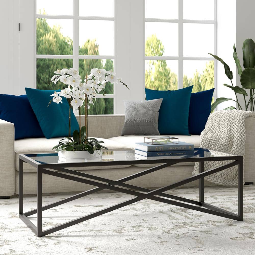 Calix 54" Blackened Bronze Rectangular Glass Coffee Table