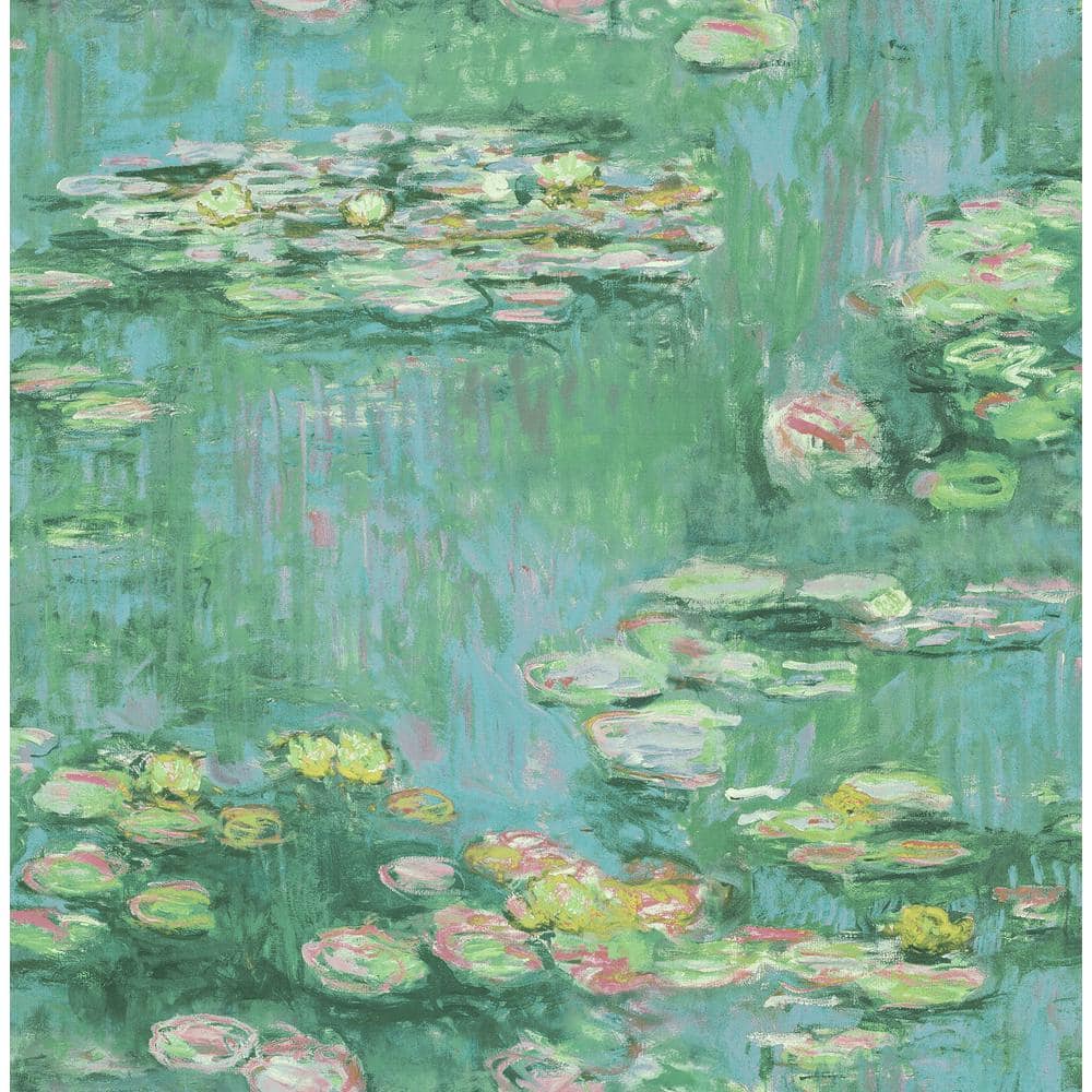 Seabrook Designs Lily Pads Metallic Green Teal And Pink Paper Strippable Roll Covers 56 05 Sq Ft Fi The Home Depot