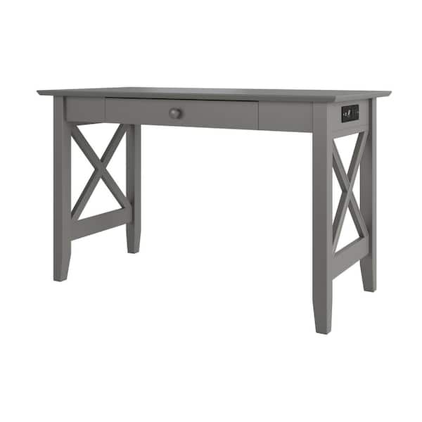 AFI X Design 48 in. Width Grey Solid Wood Home Office Storage Writing Desk with Drawer and Built In Charging Station