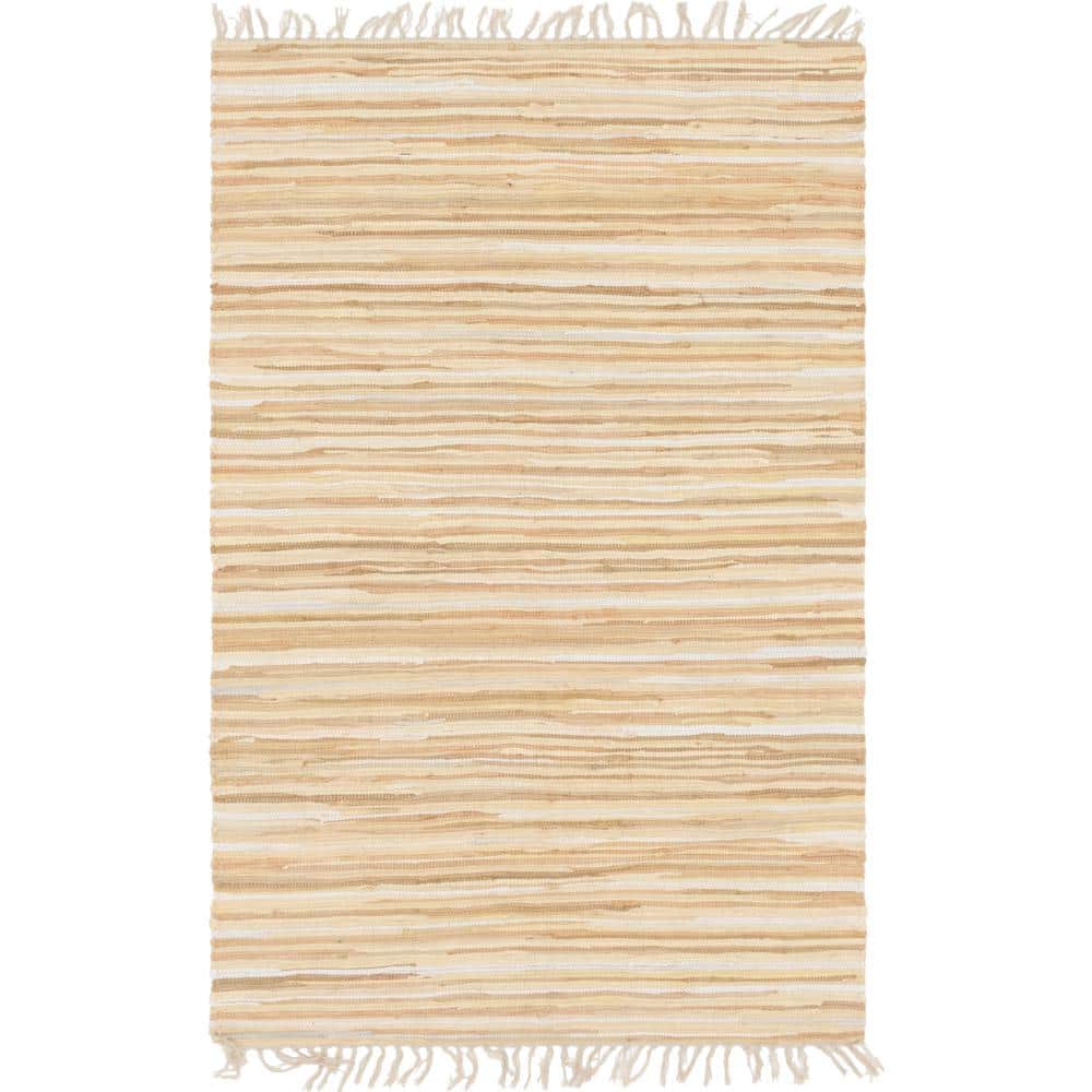 Beige Handwoven Cotton Striped Reversible Area Rug 4' x 6'