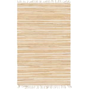 Chindi Cotton Striped Beige 4 ft. x 6 ft. Area Rug