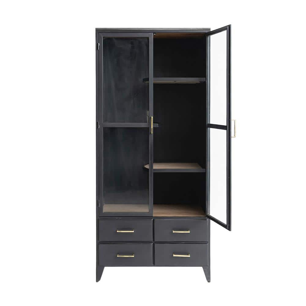 Black Display Accent Storage Cabinet with 2 Glass Doors -  Storied Home, DF6984