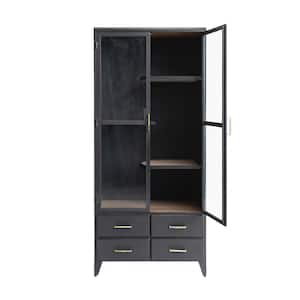Black Display Accent Storage Cabinet with 2 Glass Doors