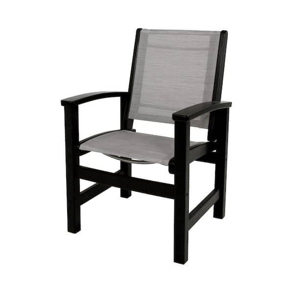 POLYWOOD Black/Metallic Sling Coastal Patio Dining Chair