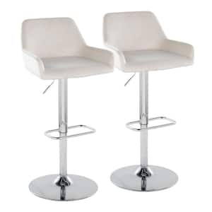 Daniella 32.25 in. White Velvet and Chrome Metal Adjustable Bar Stool (Set of 2)