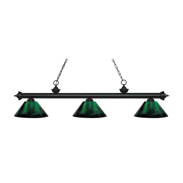 Unbranded Riviera 3-Light Matte Black with Green Acrylic Shade Billiard Light with No Bulbs Included