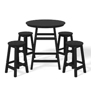 Laguna 5-Piece Counter Height HDPE Plastic Outdoor Patio Round High Top Bistro Dining Set in Black