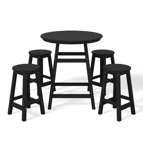 WESTIN OUTDOOR Laguna 5-Piece Counter Height HDPE Plastic Outdoor Patio Round High Top Bistro Dining Set in Black