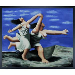 Two Women Running on Beach by Pablo Picasso Studio Black Wood Framed People Oil Painting Art Print 21.5 in. x 25.5 in.