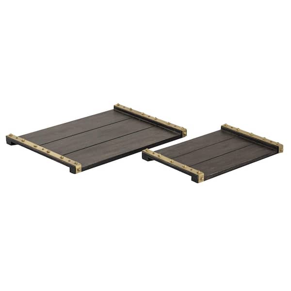 Glenn 20 in. Black Wood Decorative Tray - Set of 2
