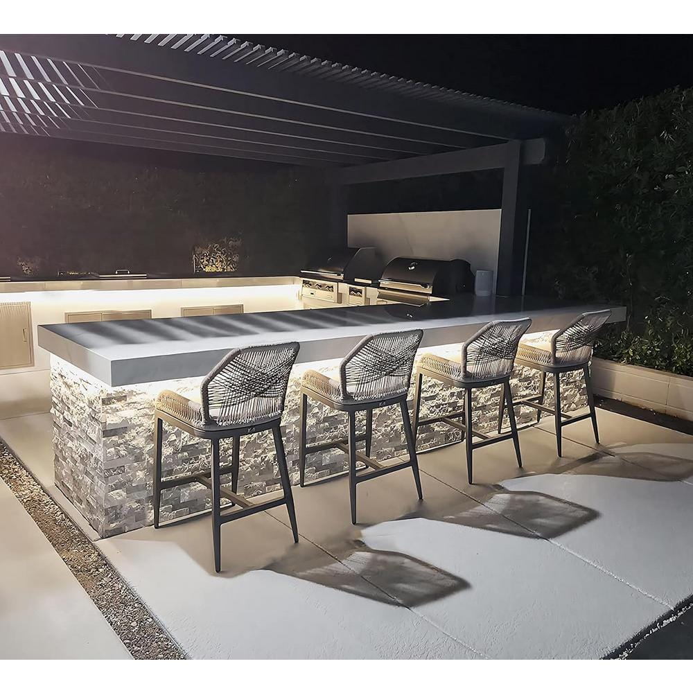 Modern Aluminum Twill Wicker Woven Counter Height Outdoor Bar Stool with Back and Light Gray Cushion (4-Pack) price history on PriceWatchPro