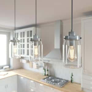Devon Park 3 Light Brushed Nickel Linear Pendant with Glass Shade Kitchen Light