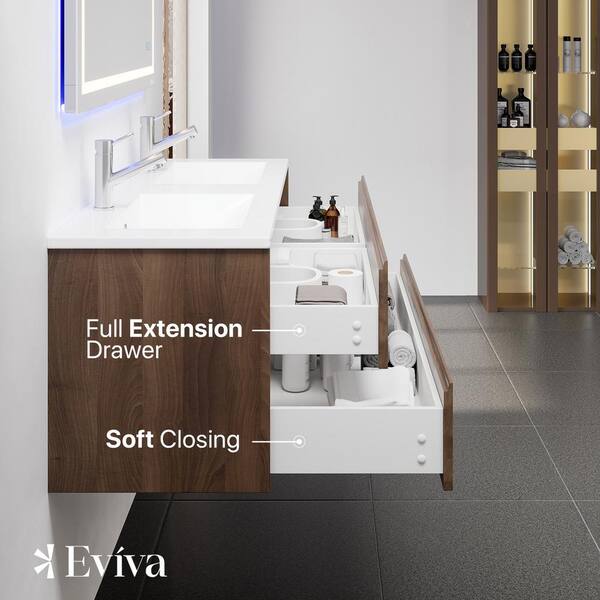Eviva Bloom 48 in. W x 18 in. D x 34 in. H Double Sink Floating Bath Vanity in Pine Gray with White Porcelain Top