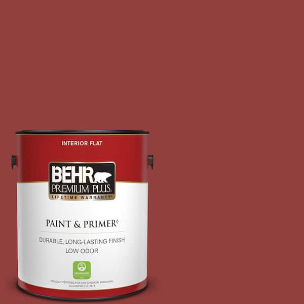 BEHR PREMIUM PLUS 1 gal. #BIC-49 Red Red Red Flat Low Odor Interior Paint & Primer
