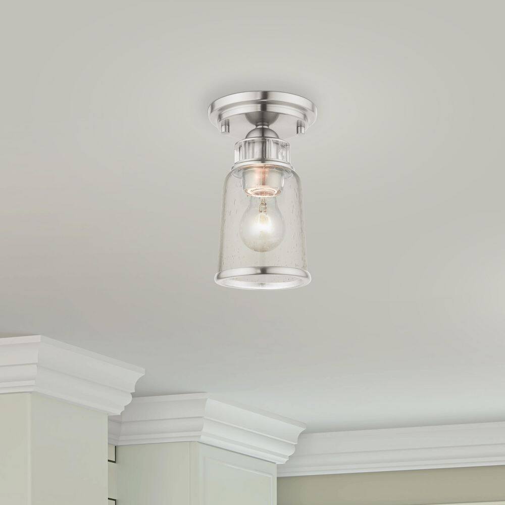 Brushed Nickel and Clear Glass 1-Light Flush Mount