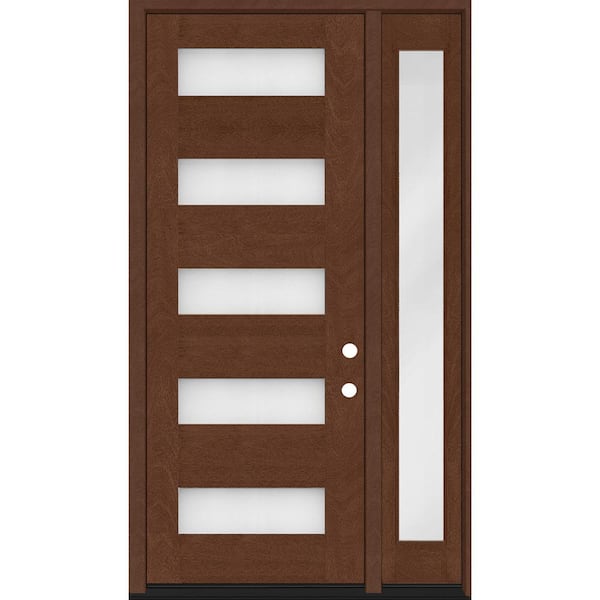Steves & Sons Regency 51 in. x 80 in. 5L Modern Clear Glass RHOS Chestnut Stain Mahogany Fiberglass Prehung Front Door w/12 in. SL
