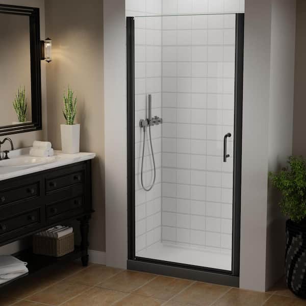 ES-DIY 36-38 in. W x 72 in. H Pivot Semi Frameless Shower Door in Matte Black with Clear Glass