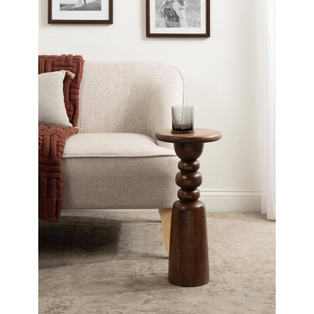 Walnut Brown Solid Mango Wood Round Accent Table, 22"