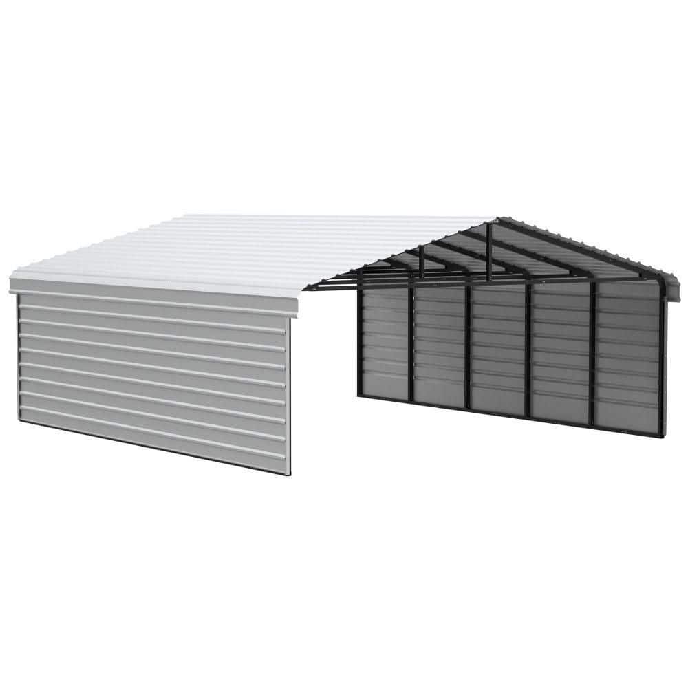 ARROW 20 ft. W x 24 ft. D x 7 ft. H Eggshell Galvanized Steel Carport with 2-Side Wall Kits (CPH202407ECL2)