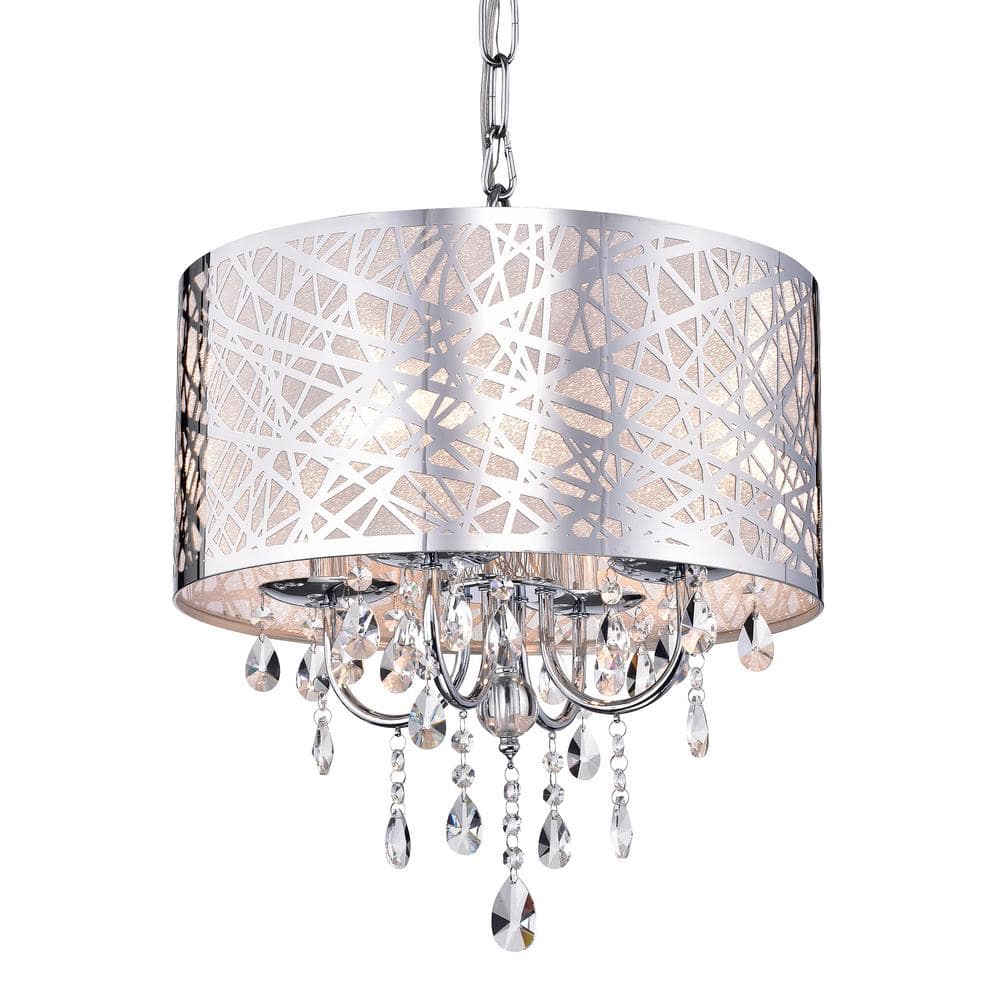 Abstract 4-Light Chrome Indoor Crystal Chandelier with Shade