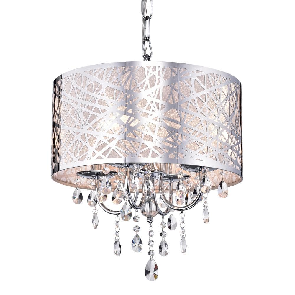 17" Chrome Abstract Drum Chandelier with Crystal Accents
