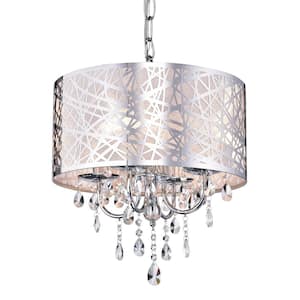 Abstract 4-Light Chrome Indoor Crystal Chandelier with Shade