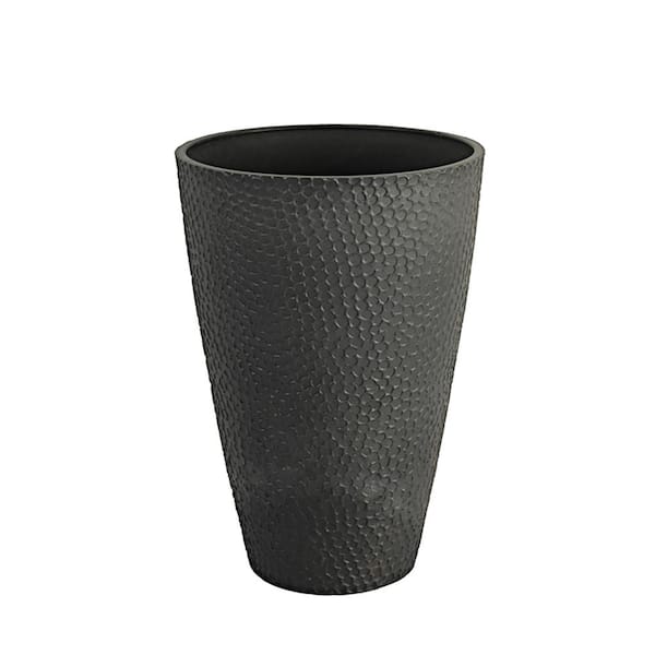 Algreen Valencia, 15 in. x 28 in. H, Hammered Texture Plastic Planter, Charcoal