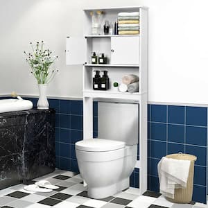 25 in. W x 7.5 in. D x 69 in. H Bathroom Wood Organizer Shelf Over-the-toilet Storage Rack Cabinet Spacesaver White